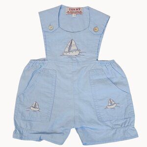 Vintage TanMy Newborn Baby 00 (3-6M) Light Blue Sailor Overall Shorts One-Piece